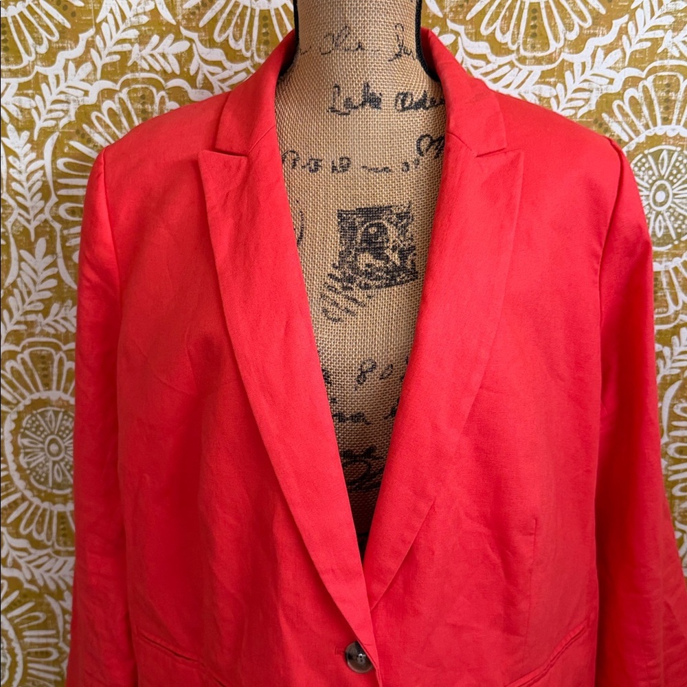 J. Crew Holland Linen-Blend One-Button Blazer in Flame Orange $178 Sz 22 - Picture 7 of 16